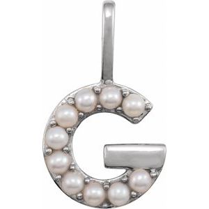 14K White Cultured White Freshwater Pearl Initial G Charm/Pendant Siddiqui Jewelers