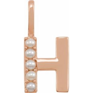 14K Rose Cultured White Freshwater Pearl Initial H Charm/Pendant Siddiqui Jewelers