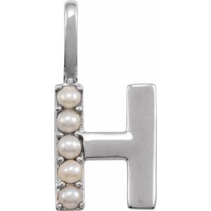 14K White Cultured White Freshwater Pearl Initial H Charm/Pendant Siddiqui Jewelers