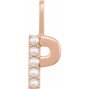 14K Rose Cultured White Freshwater Pearl Initial P Charm/Pendant Siddiqui Jewelers