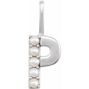 14K White Cultured White Freshwater Pearl Initial P Charm/Pendant Siddiqui Jewelers