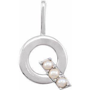 14K White Cultured White Freshwater Pearl Initial Q Charm/Pendant Siddiqui Jewelers