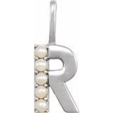 14K White Cultured White Freshwater Pearl Initial R Charm/Pendant Siddiqui Jewelers