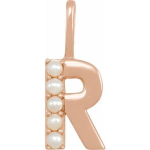 14K Rose Cultured White Freshwater Pearl Initial R Charm/Pendant Siddiqui Jewelers