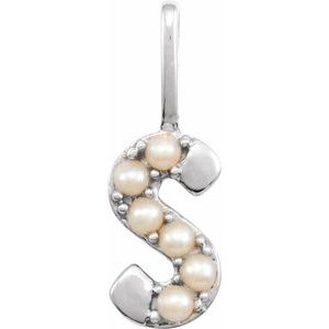 14K White Cultured White Freshwater Pearl Initial S Charm/Pendant Siddiqui Jewelers