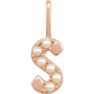 14K Rose Cultured White Freshwater Pearl Initial S Charm/Pendant Siddiqui Jewelers