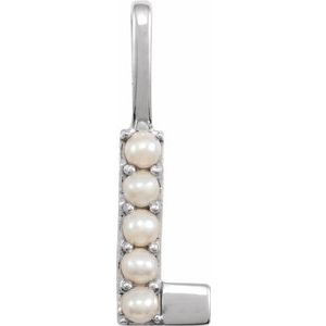 14K White Cultured White Freshwater Pearl Initial L Charm/Pendant Siddiqui Jewelers