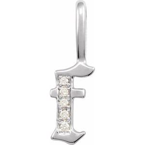 14K White .04 CTW Natural Diamond Gothic Initial F Charm/Pendant Siddiqui Jewelers