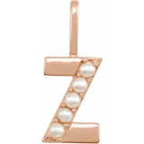 14K Rose Cultured White Freshwater Pearl Initial Z Charm/Pendant Siddiqui Jewelers