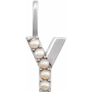 14K White Cultured White Freshwater Pearl Initial Y Charm/Pendant Siddiqui Jewelers