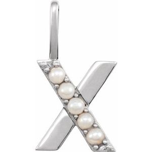 14K White Cultured White Freshwater Pearl Initial X Charm/Pendant Siddiqui Jewelers