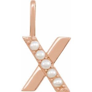14K Rose Cultured White Freshwater Pearl Initial X Charm/Pendant Siddiqui Jewelers
