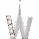 14K White Cultured White Freshwater Pearl Initial W Charm/Pendant Siddiqui Jewelers