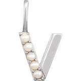 14K White Cultured White Freshwater Pearl Initial V Charm/Pendant Siddiqui Jewelers