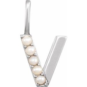 14K White Cultured White Freshwater Pearl Initial V Charm/Pendant Siddiqui Jewelers