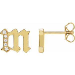 14K Yellow .03 CTW Natural Diamond Gothic Initial M Earring Siddiqui Jewelers