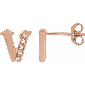 14K Rose .025 CTW Natural Diamond Gothic Initial V Earring Siddiqui Jewelers