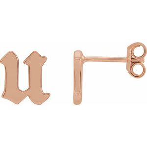 14K Rose Single Gothic Initial U Earring Siddiqui Jewelers