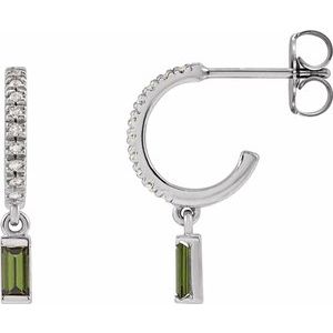 Platinum Natural Green Tourmaline & .08 CTW Natural Diamond French-Set Hoop Earrings Siddiqui Jewelers
