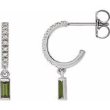 14K White Natural Green Tourmaline & .08 CTW Natural Diamond French-Set Hoop Earrings Siddiqui Jewelers