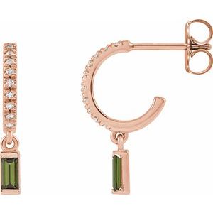 14K Rose Natural Green Tourmaline & .08 CTW Natural Diamond French-Set Hoop Earrings Siddiqui Jewelers