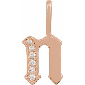 14K Rose .06 CTW Natural Diamond Gothic Initial N Charm/Pendant Siddiqui Jewelers