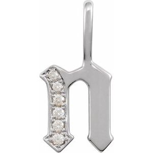 14K White .06 CTW Natural Diamond Gothic Initial N Charm/Pendant Siddiqui Jewelers