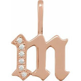 14K Rose .06 CTW Natural Diamond Gothic Initial M Charm/Pendant Siddiqui Jewelers
