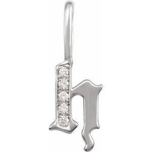 14K White .04 CTW Natural Diamond Gothic Initial H Charm/Pendant Siddiqui Jewelers