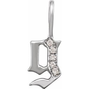 14K White .04 CTW Natural Diamond Gothic Initial G Charm/Pendant Siddiqui Jewelers