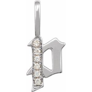 14K White .05 CTW Natural Diamond Gothic Initial P Charm/Pendant Siddiqui Jewelers