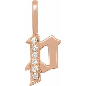 14K Rose .05 CTW Natural Diamond Gothic Initial P Charm/Pendant Siddiqui Jewelers