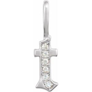 14K White .04 CTW Natural Diamond Gothic Initial T Charm/Pendant Siddiqui Jewelers