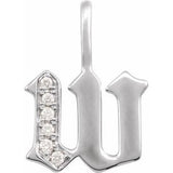 14K White .06 CTW Natural Diamond Gothic Initial W Charm/Pendant Siddiqui Jewelers
