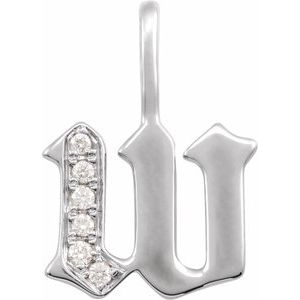 14K White .06 CTW Natural Diamond Gothic Initial W Charm/Pendant Siddiqui Jewelers