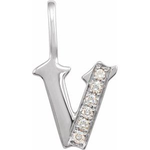 14K White .06 CTW Natural Diamond Gothic Initial V Charm/Pendant Siddiqui Jewelers