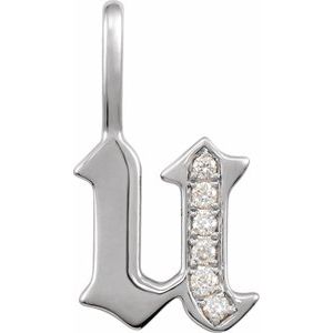 14K White .06 CTW Natural Diamond Gothic Initial U Charm/Pendant Siddiqui Jewelers