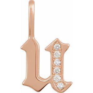 14K Rose .06 CTW Natural Diamond Gothic Initial U Charm/Pendant Siddiqui Jewelers