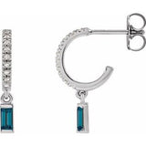 14K White Natural London Blue Topaz & .08 CTW Natural Diamond French-Set Hoop Earrings Siddiqui Jewelers