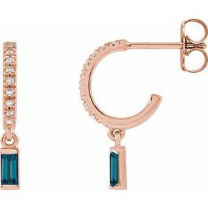 14K Rose Natural London Blue Topaz & .08 CTW Natural Diamond French-Set Hoop Earrings Siddiqui Jewelers
