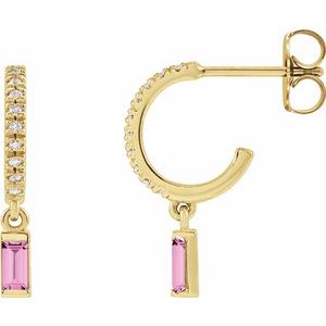 14K Yellow Natural Pink Sapphire & .08 CTW Natural Diamond French-Set Hoop Earrings Siddiqui Jewelers