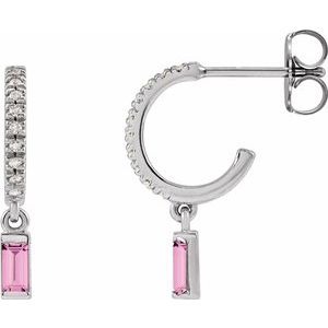 Platinum Natural Pink Sapphire & .08 CTW Natural Diamond French-Set Hoop Earrings Siddiqui Jewelers