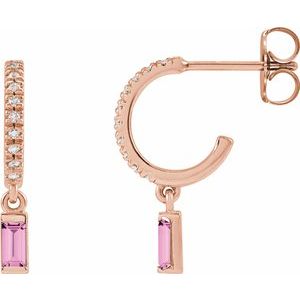 14K Rose Natural Pink Sapphire & .08 CTW Natural Diamond French-Set Hoop Earrings Siddiqui Jewelers