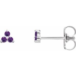 Platinum Natural Amethyst Three Stone Earrings Siddiqui Jewelers