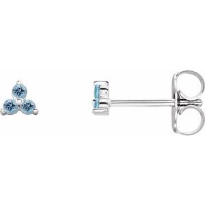 14K White Natural Aquamarine Three Stone Earrings Siddiqui Jewelers