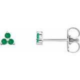 14K White Natural Emerald Three Stone Earrings Siddiqui Jewelers