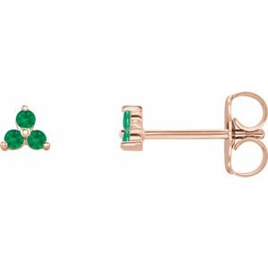 14K Rose Natural Emerald Three Stone Earrings Siddiqui Jewelers