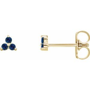 14K Yellow Natural Blue Sapphire Three Stone Earrings Siddiqui Jewelers