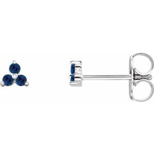 14K White Natural Blue Sapphire Three Stone Earrings Siddiqui Jewelers