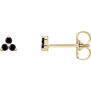 14K Yellow Natural Black Spinel Three Stone Earrings Siddiqui Jewelers